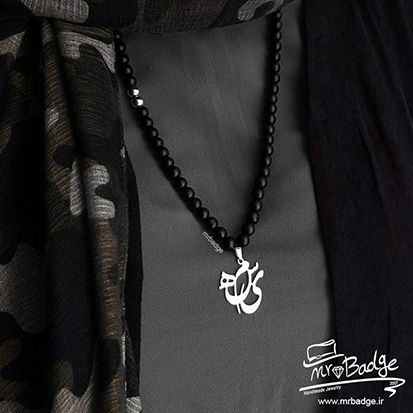 پلاک اسم سمیه گردنبند زنانه با سنگ اونیکس و حدید