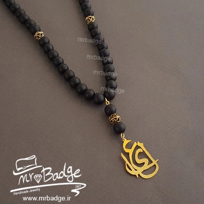 گردنبند زنانه پلاک لعیا با سنگ اونیکس 