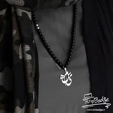 پلاک اسم سمیه گردنبند زنانه با سنگ اونیکس و حدید