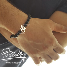 دستبند مهره ای پلاک الله با سنگ اونیکس براق
